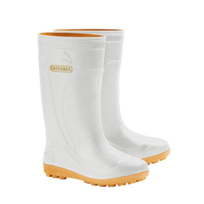 OHYAMA Farm Cotton white waterproof rubber boots with studded soles for superior grip and comfort