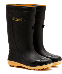 OHYAMA Farm Cotton black waterproof rubber boots with studded soles for grip and durability