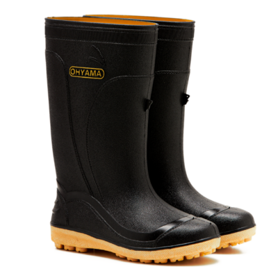 OHYAMA Farm Cotton black waterproof rubber boots with studded soles for grip and durability