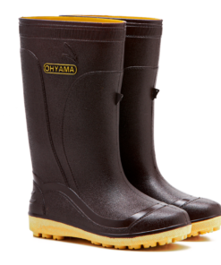 OHYAMA Farm Cotton brown waterproof rubber boots with studded soles for grip and comfort