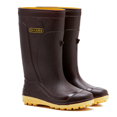 OHYAMA Farm Cotton brown waterproof rubber boots with studded soles for grip and comfort